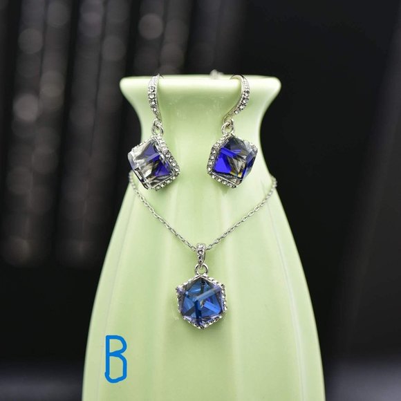 New Colorful Cubic Austrian Crystal Pendant Necklace Earrings for Women … - Picture 2 of 8